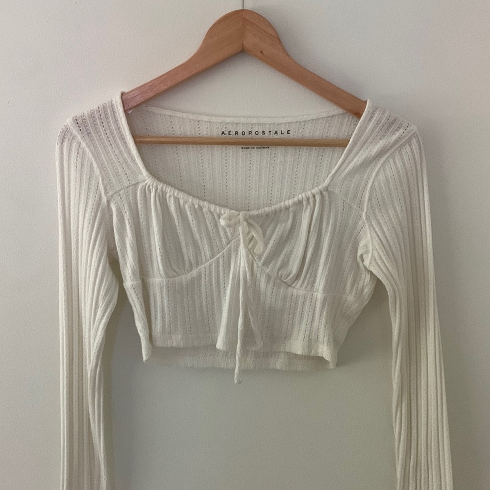 long sleeve white crop top